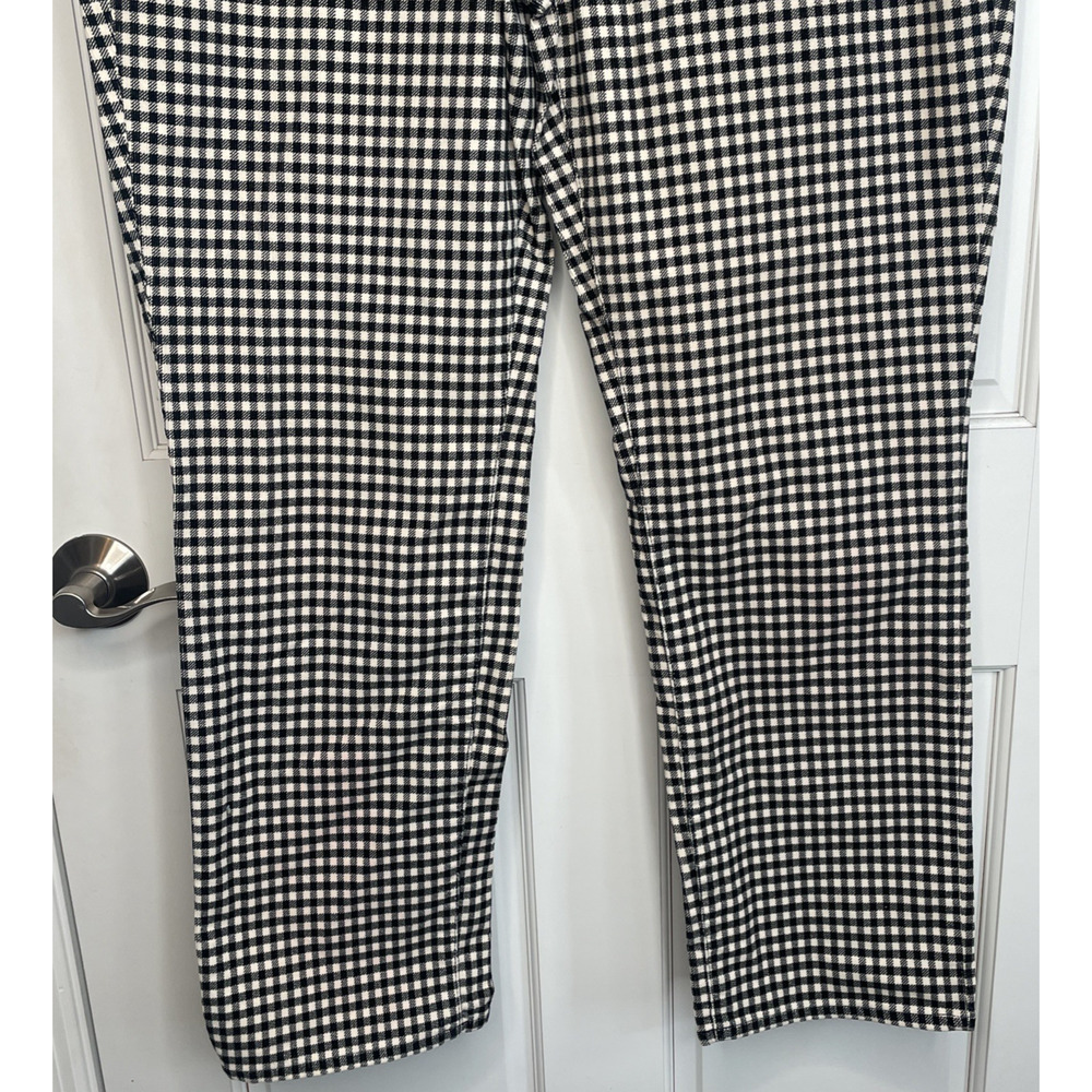 Talbots Women's High-Waist Straight-Leg Corduroy Pants Sz 16P Blk & Cream Plaid - Picture 3 of 12